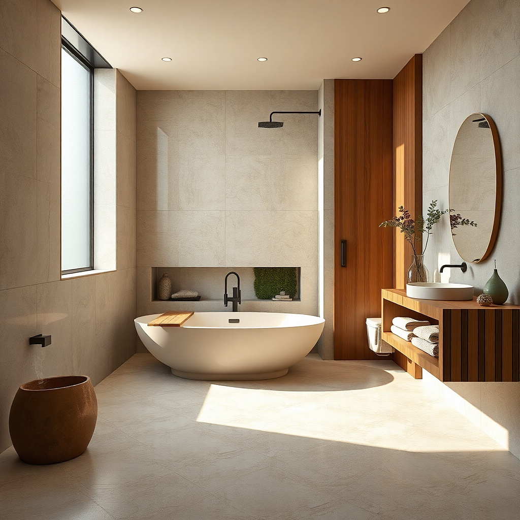 Light neutral floor tile with subtle grout lines and clean edges