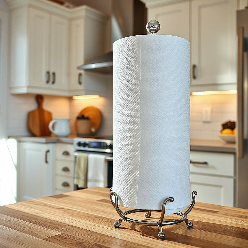 Large paper towel holder taking up space on a small kitchen counter