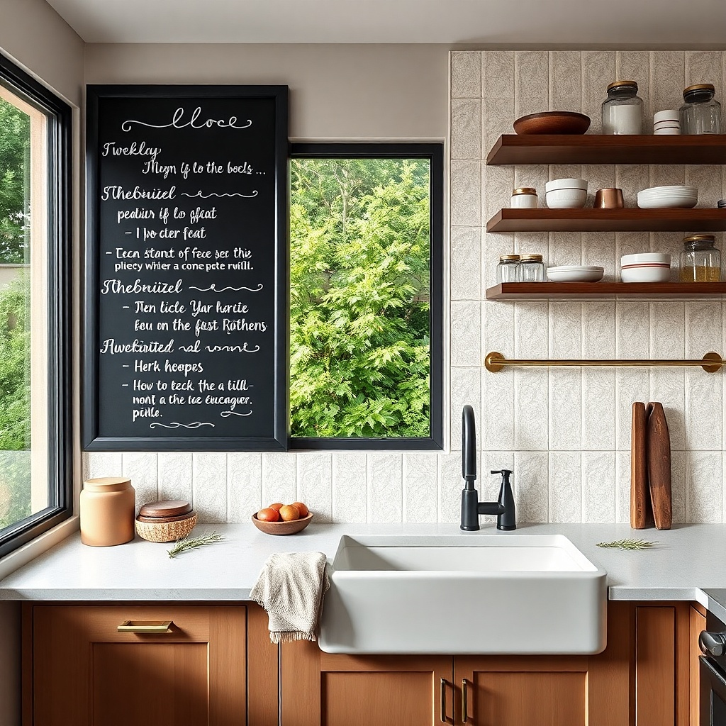 Three hanging herb planters on a rail above kitchen sink.