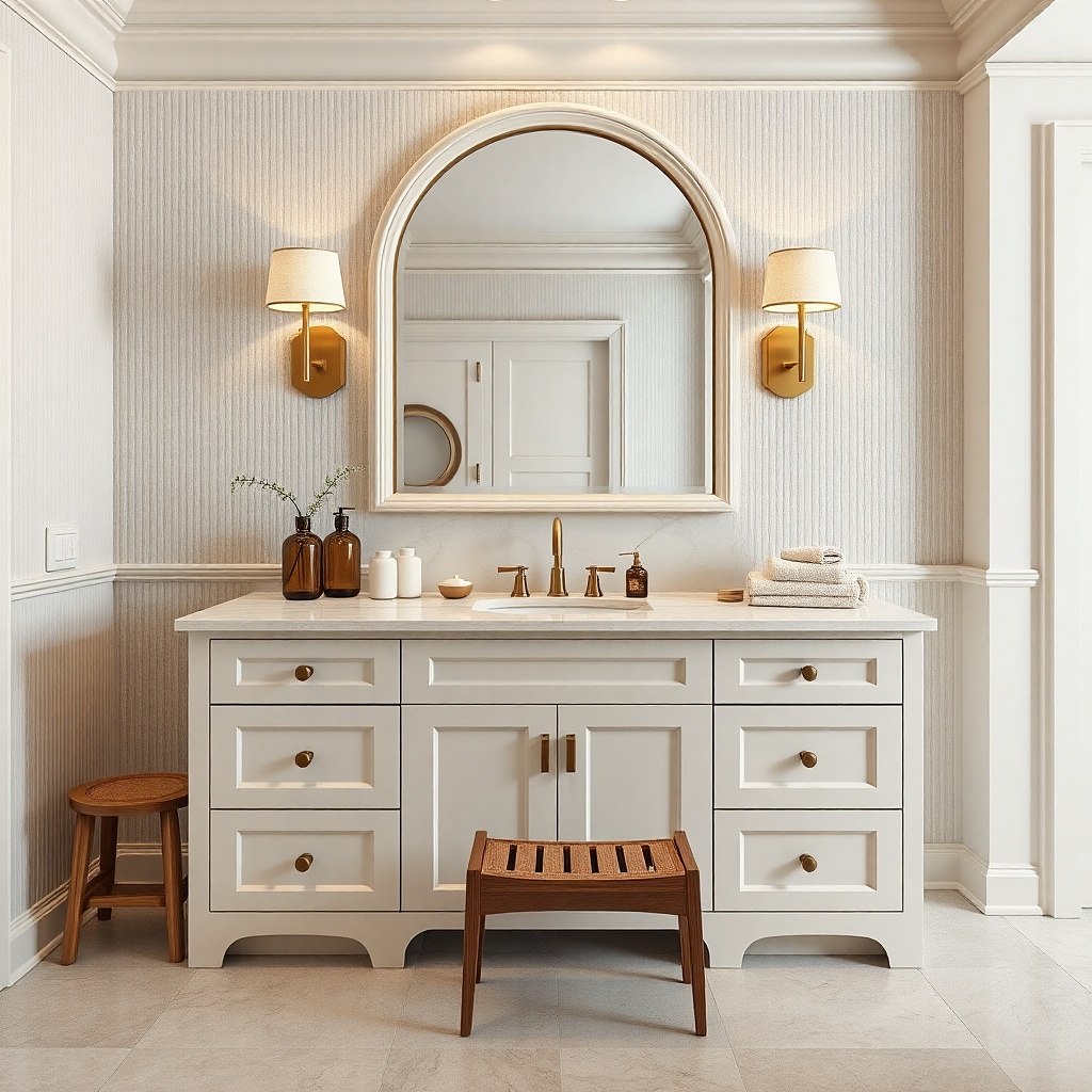 Satin white shaker vanity with quartz countertop and an undermount sink