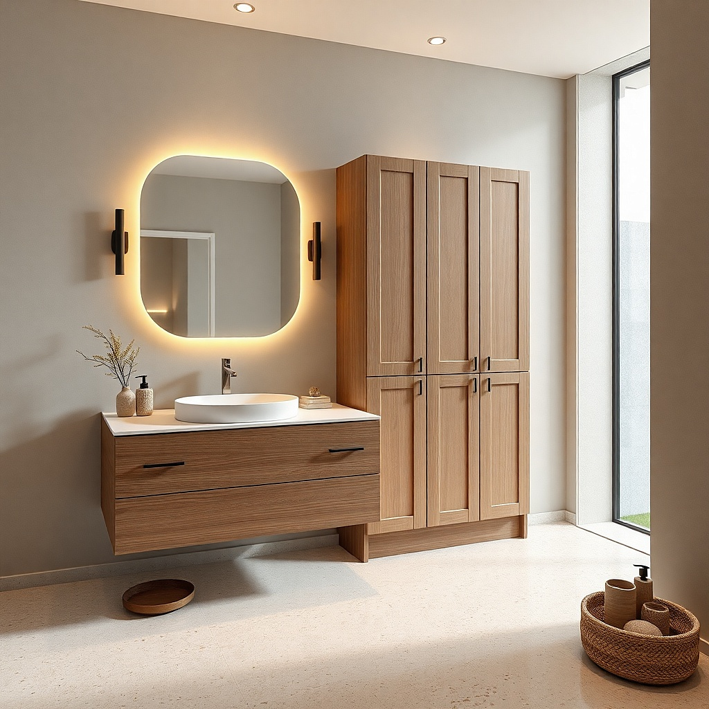 Floating cabinet with two large drawers and an integrated sink in a laminate top