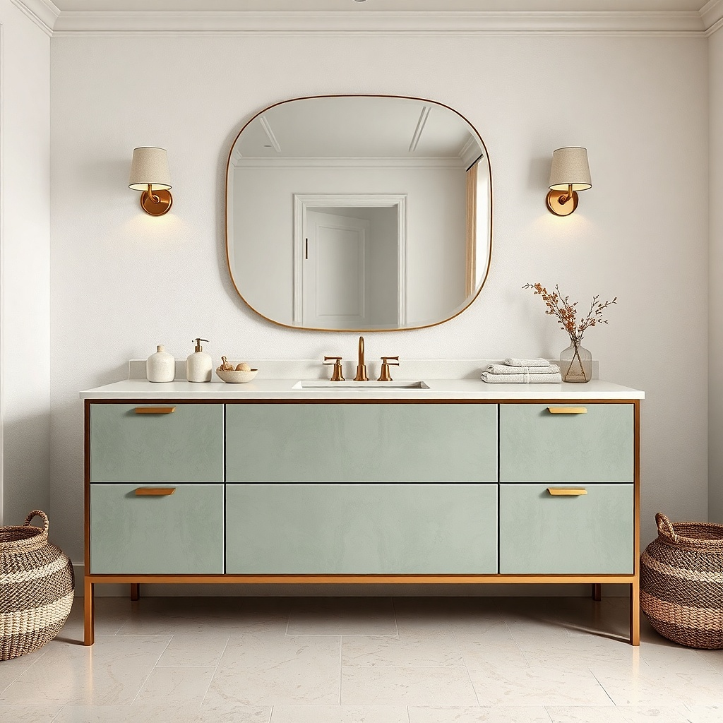 Vanity with matte tile front panels and a smooth countertop