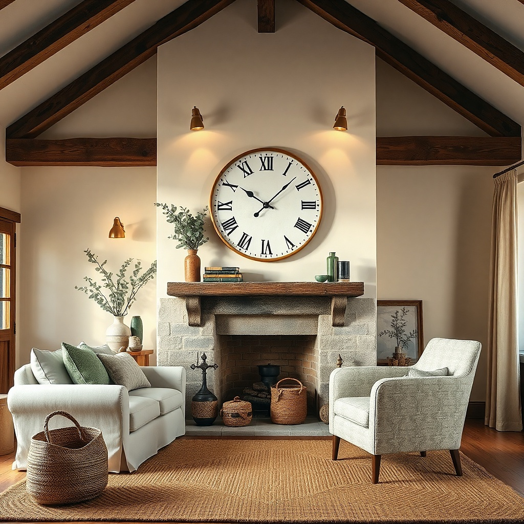 Matte black round wall clock above a light-colored sofa