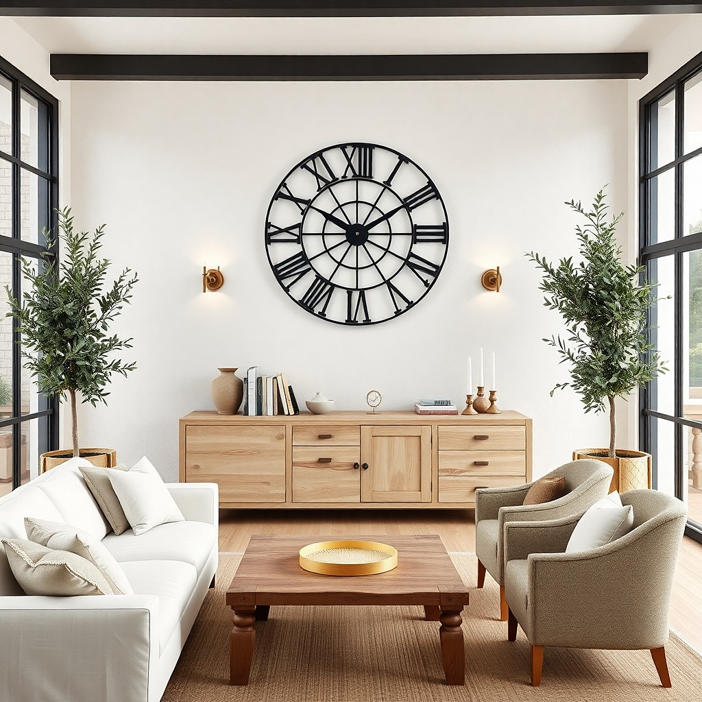 Black metal openwork wall clock above a light wall