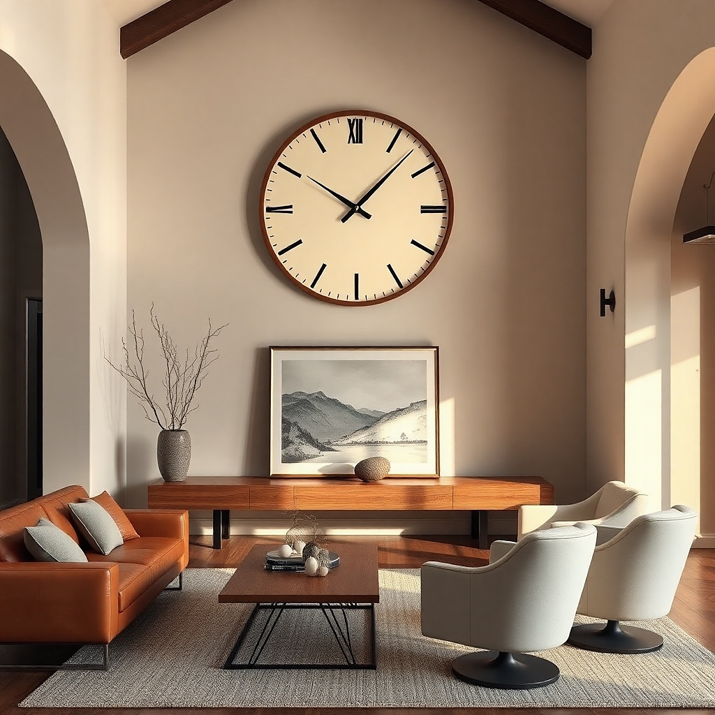 Light wall clock with asymmetrical design and a bold arc hand
