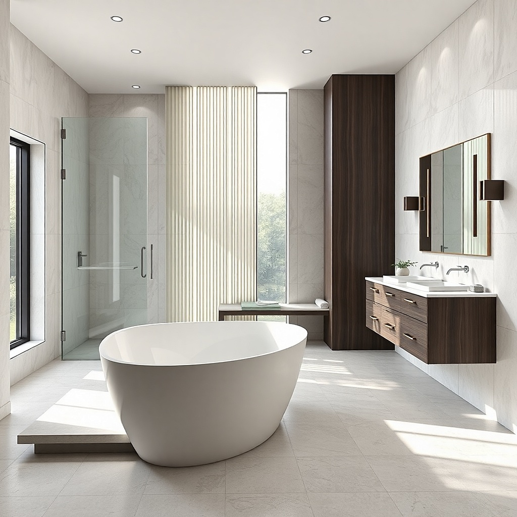 Clean-lined tub with a full-height splash panel and smooth surround surfaces