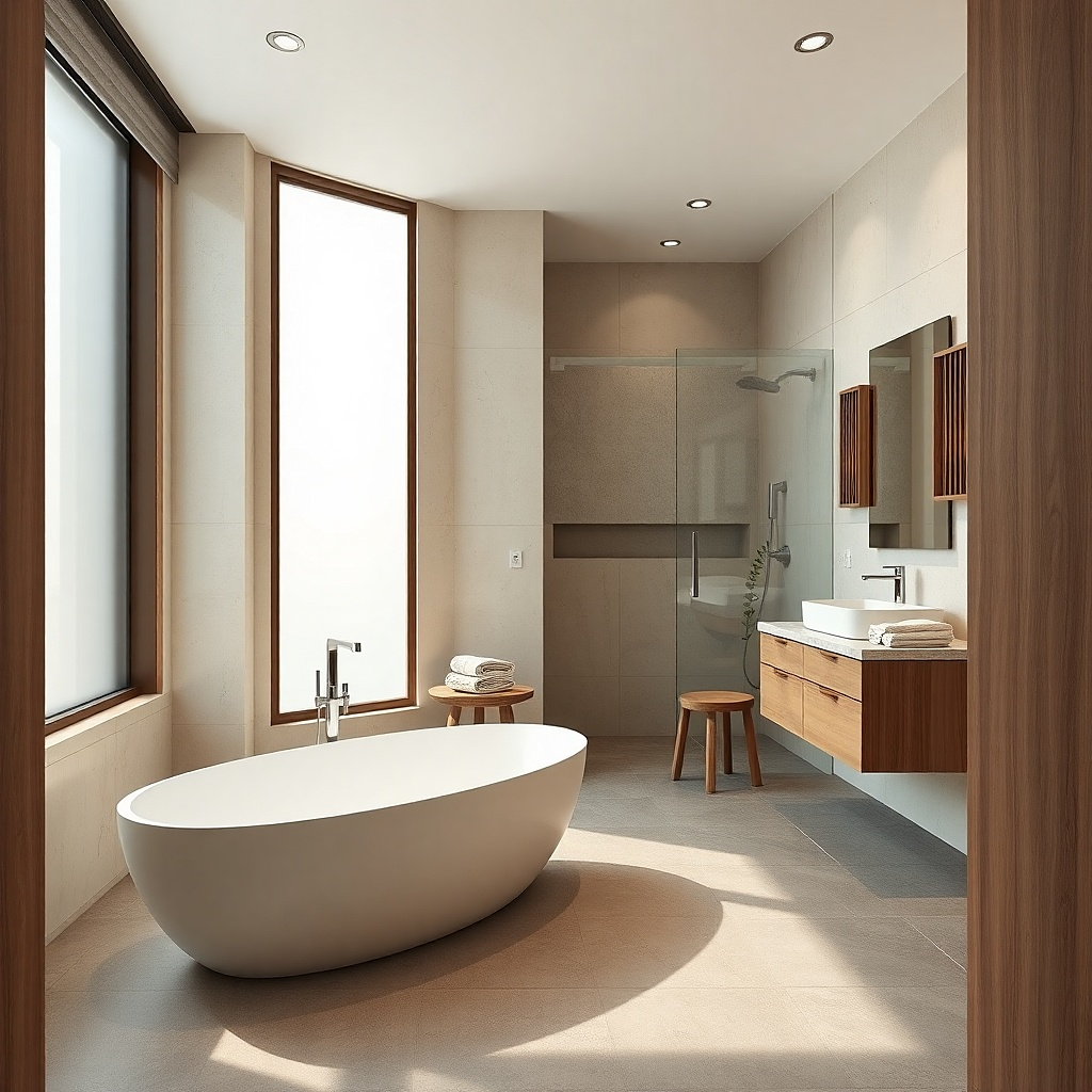 Anti-fog bathroom mirror with warm LED edge glow above a clean vanity