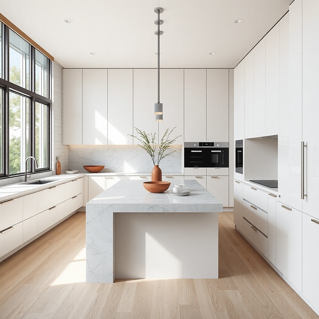 Warm beige quartz countertop with oak cabinets