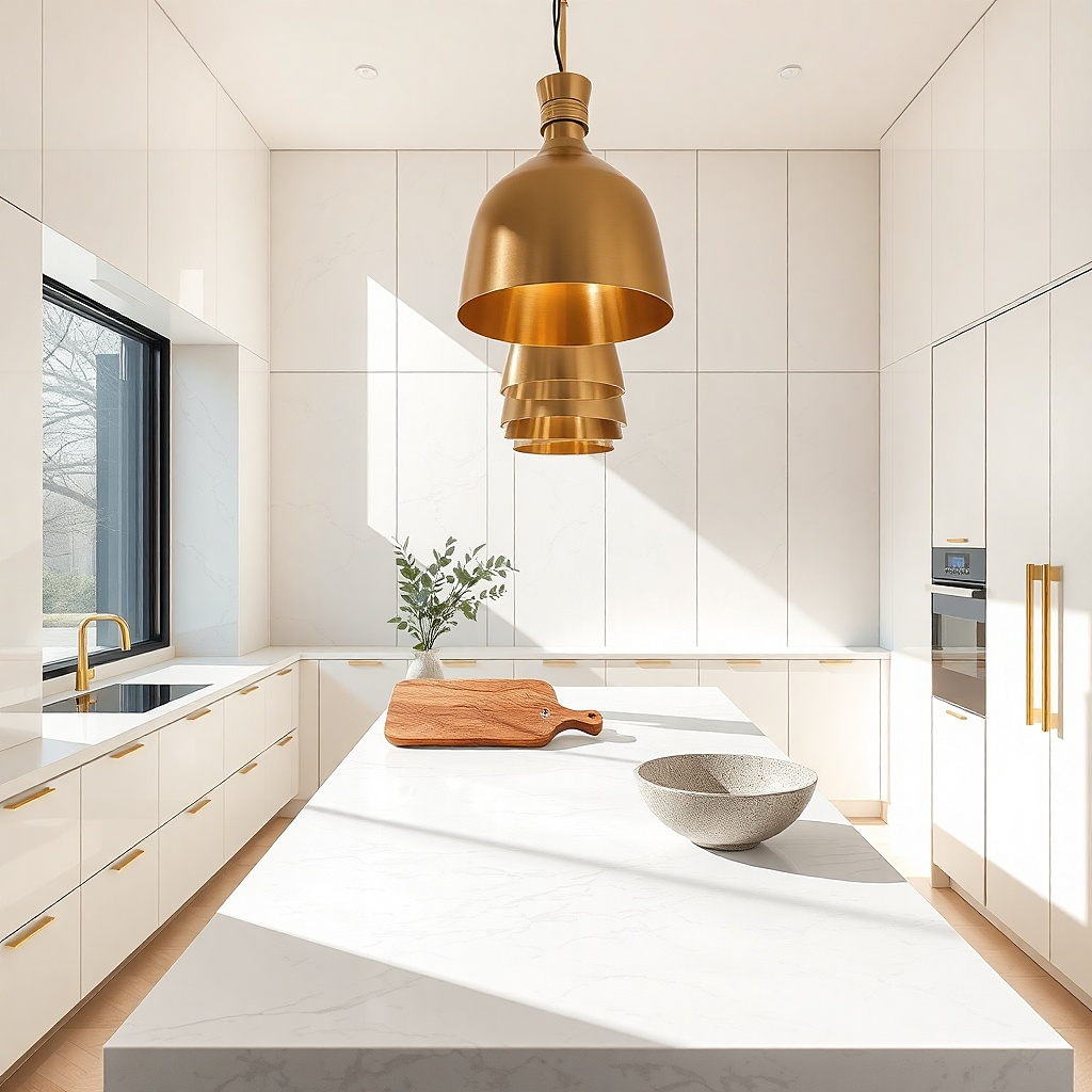 Quartz countertop with matching full-height backsplash