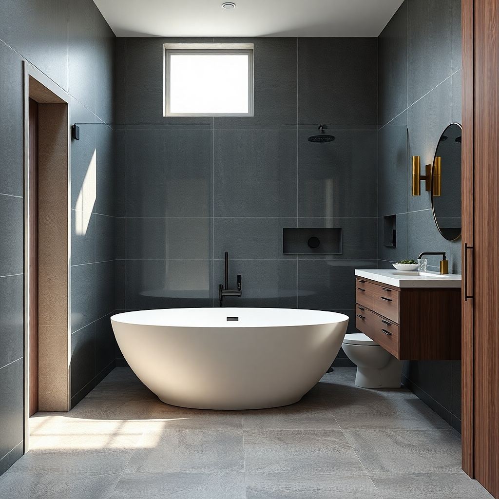 Walk-in shower with frameless glass next to a compact soaking tub on the same tiled wall
