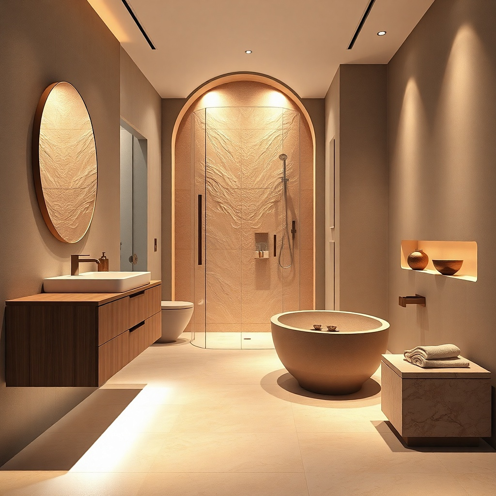Walk-in shower near toilet wall and a compact tub on the same side with matching tile