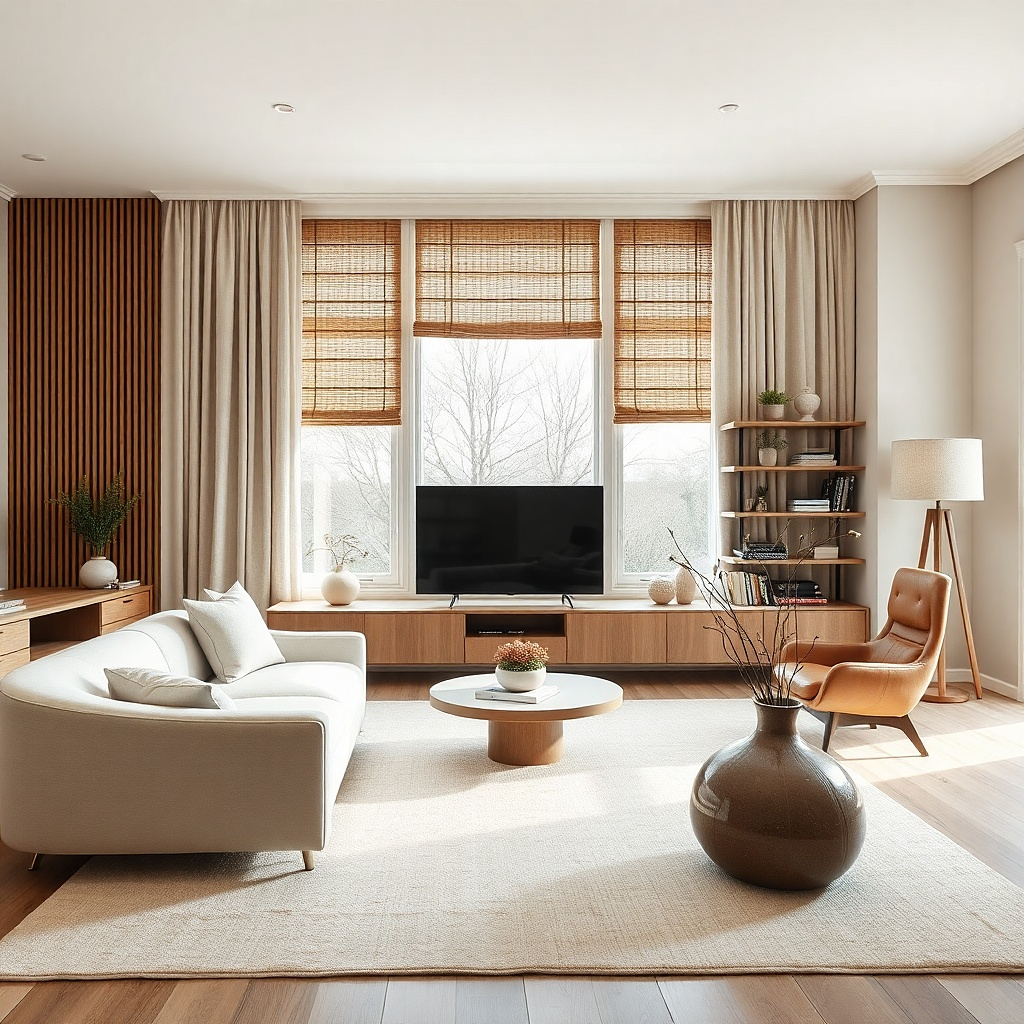 Soft warm white wall around a single living room window
