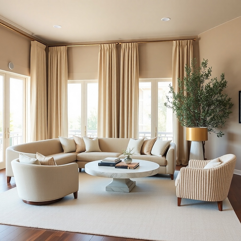 Ivory curtains blending with pale walls around one living room window
