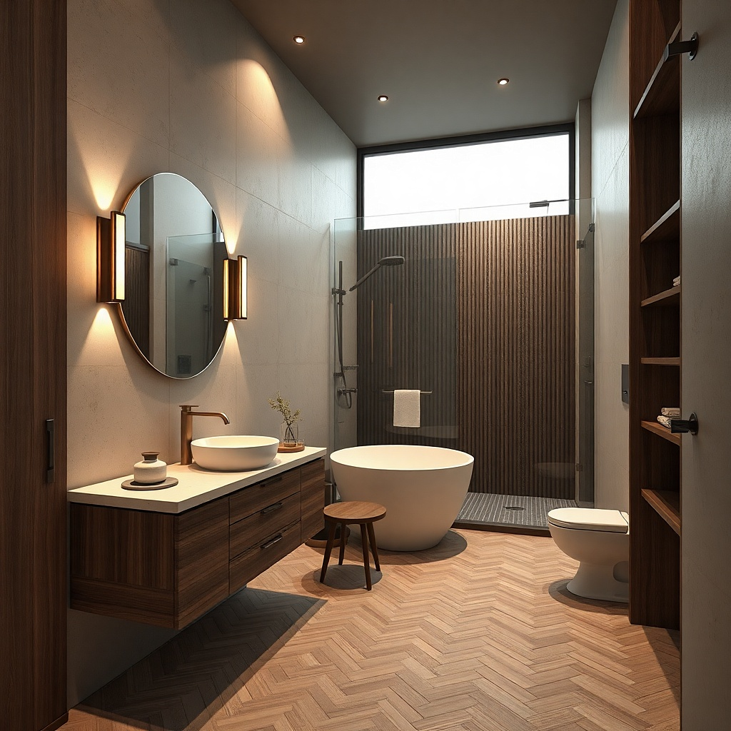 Vanity sconces on both sides of a mirror with soft warm bulbs