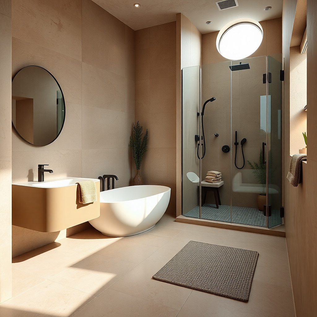 Stone-look anti-slip shower mat in a neutral shower base