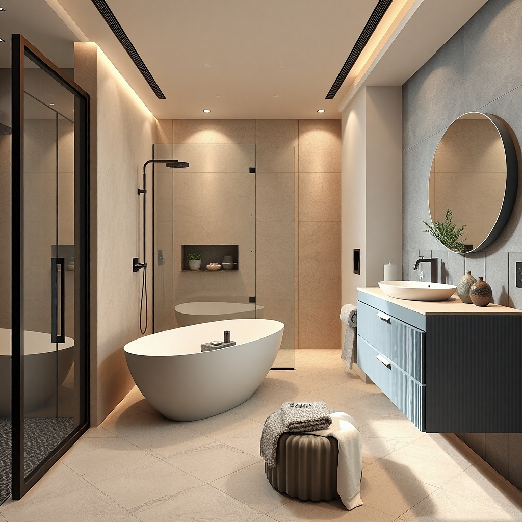 Clear glass shower door with minimal metal hardware in matte finish