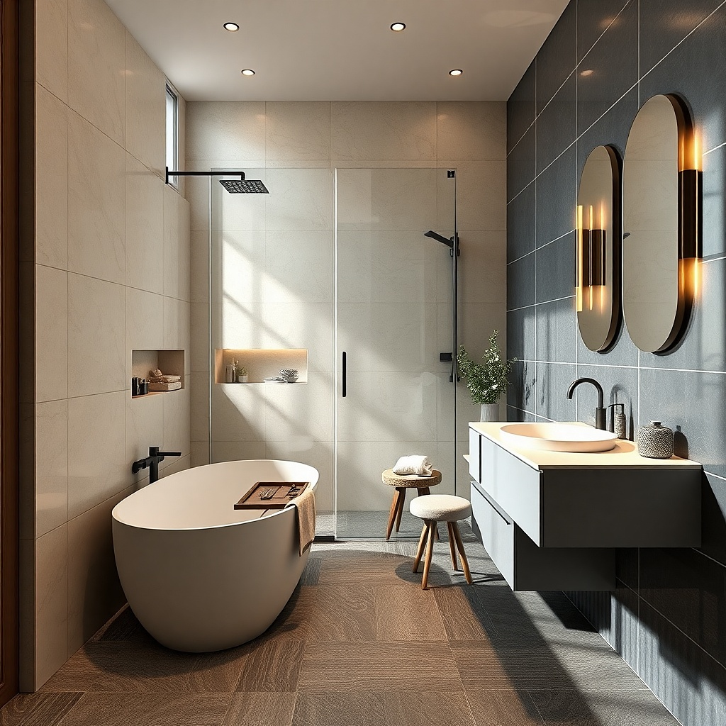 Slim vanity light fixture with frosted diffuser above mirror