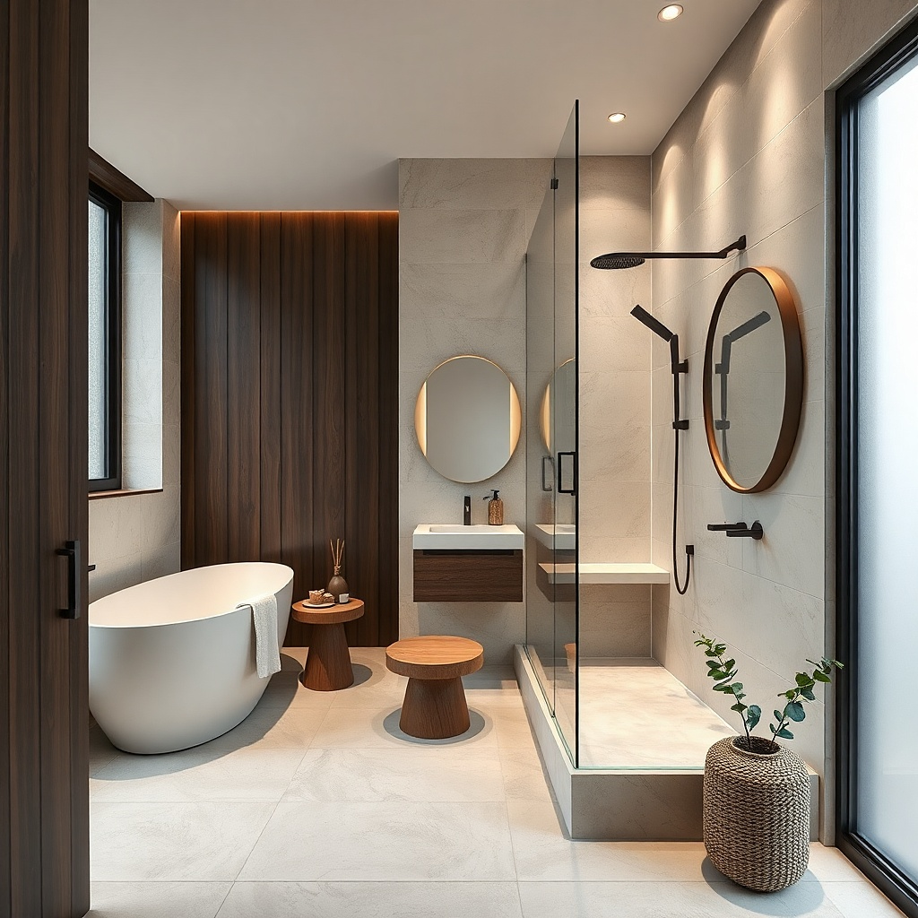 Wall-mounted sink with open floor space and neatly arranged baskets