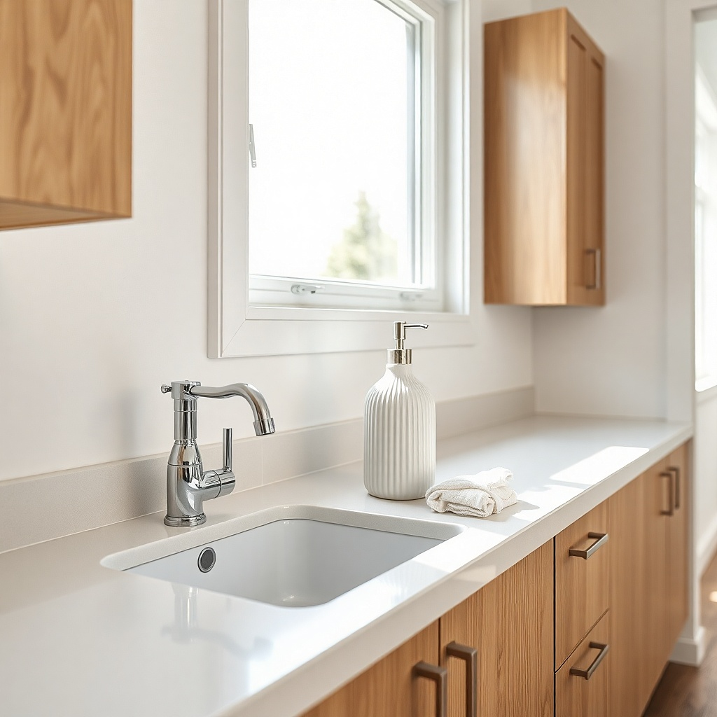 Matching hand soap and dish soap dispensers by a kitchen faucet