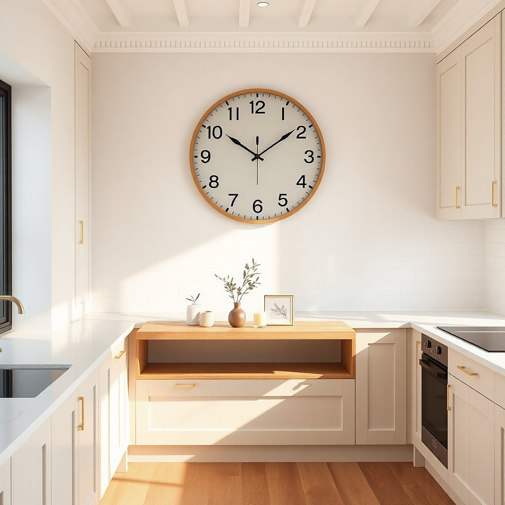 Large minimalist wall clock with light wood face