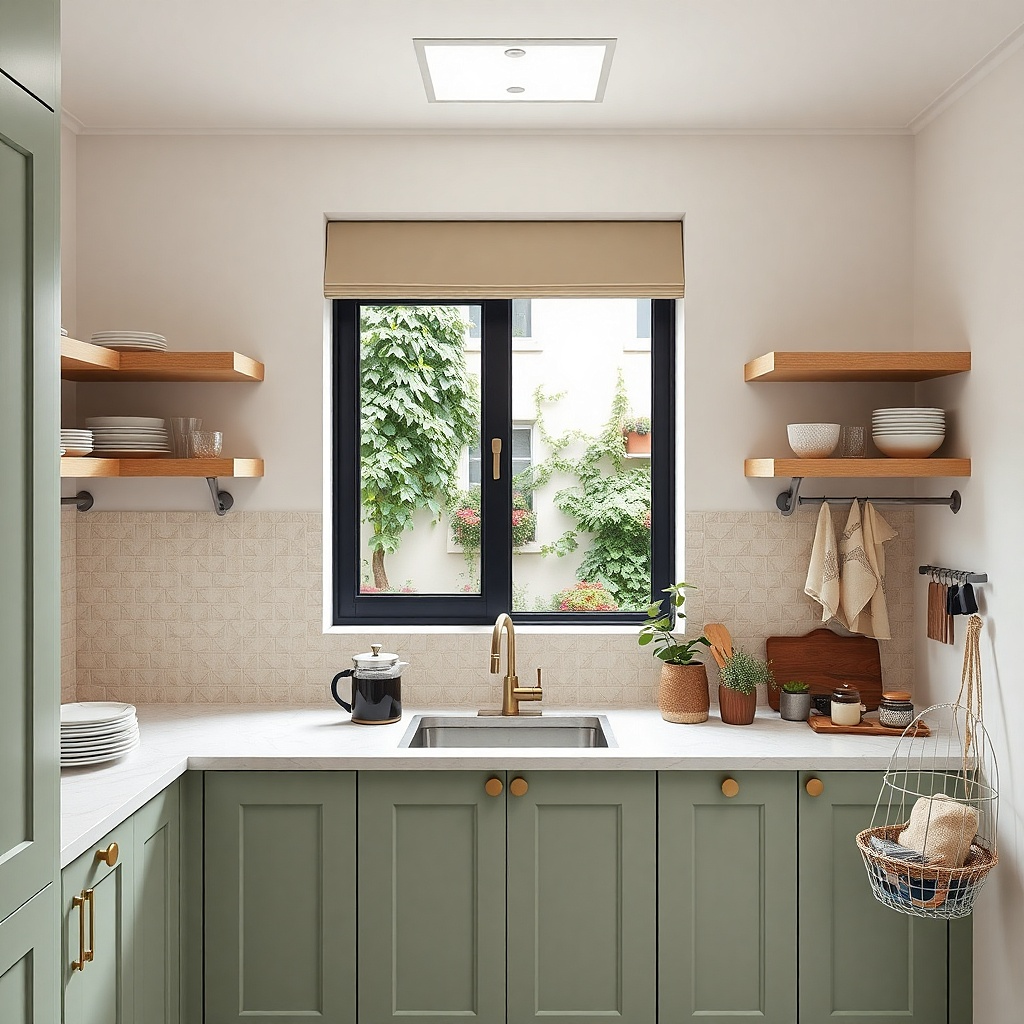 Ivory accordion pleat shade in a narrow kitchen window