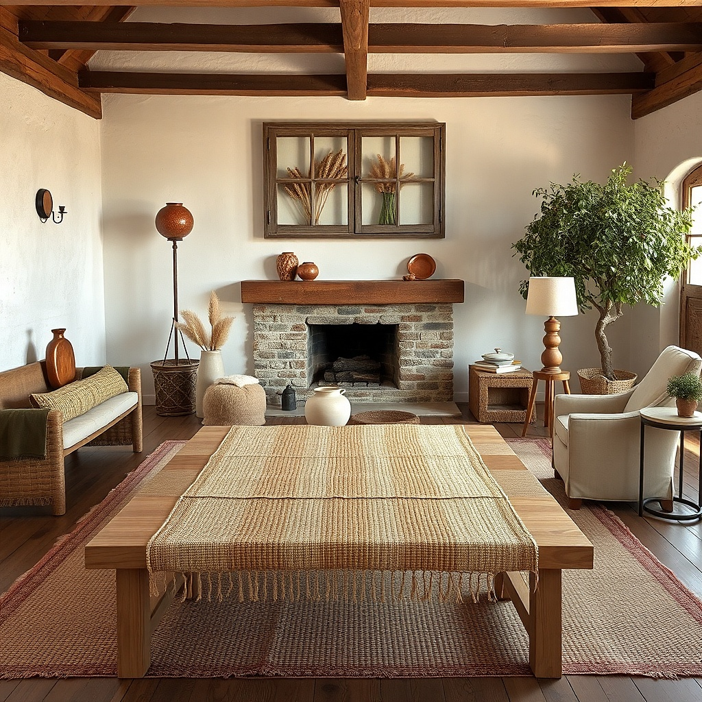 Long woven runner textile hung horizontally on a wall
