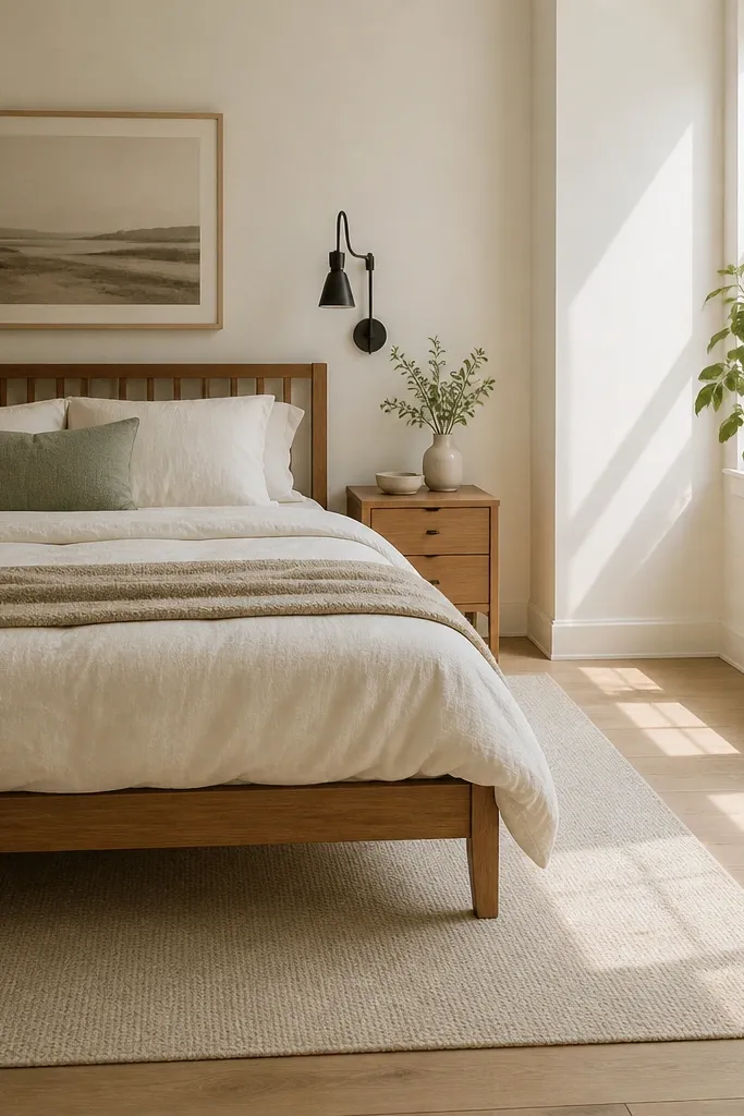 Oat rug placed under the front legs of the bed