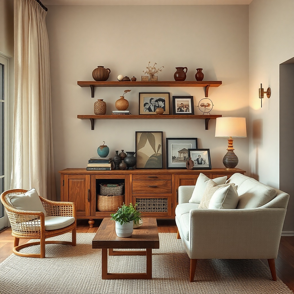 Narrow console under a window with curtains creating a built-in feel