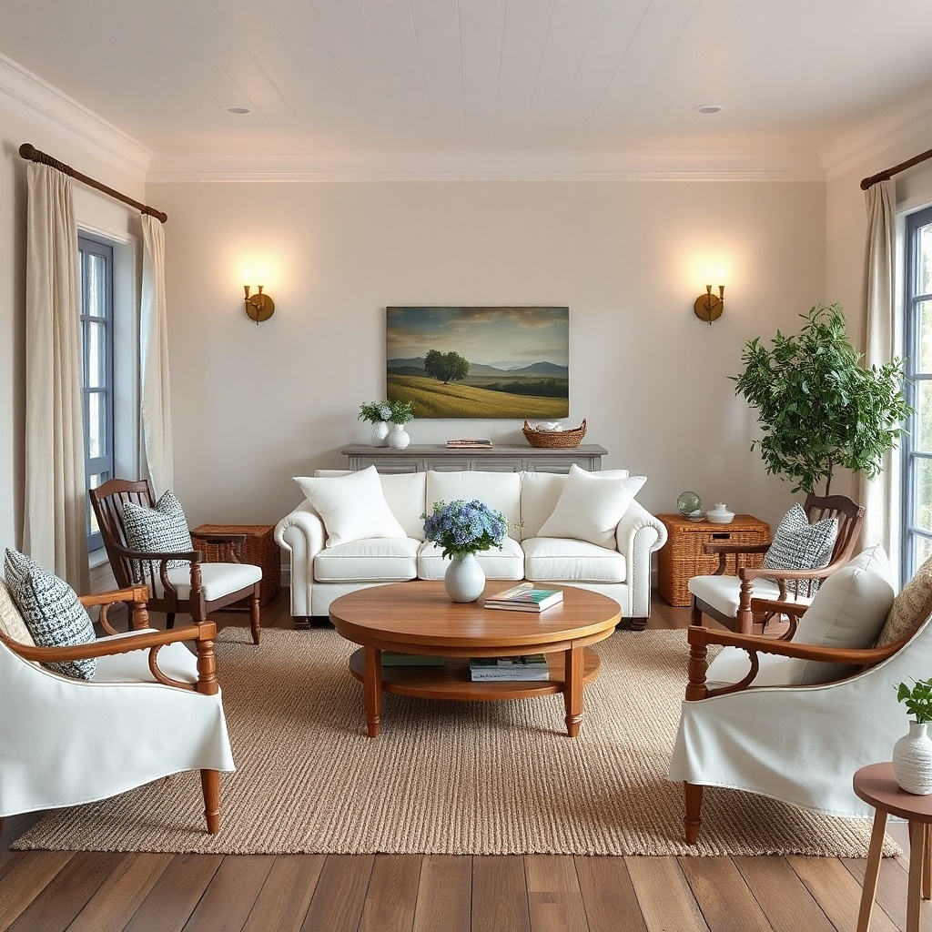 Wall light fixtures casting warm light up on a wall in a small living room