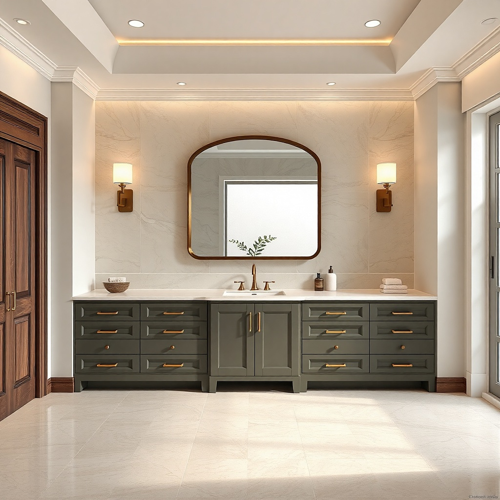 White vanity with long deep drawers and a slim base toe-kick