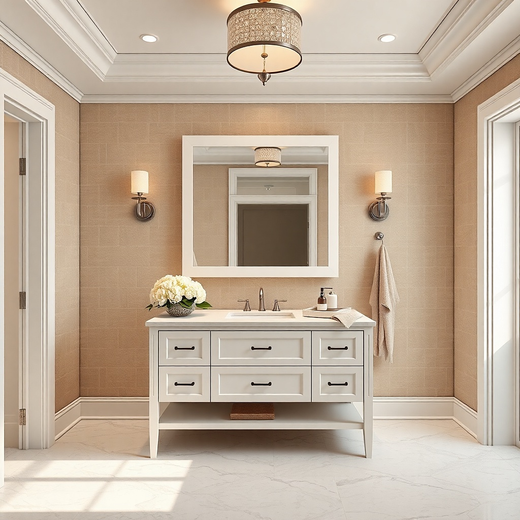 White shaker vanity with simple backsplash and a frameless mirror
