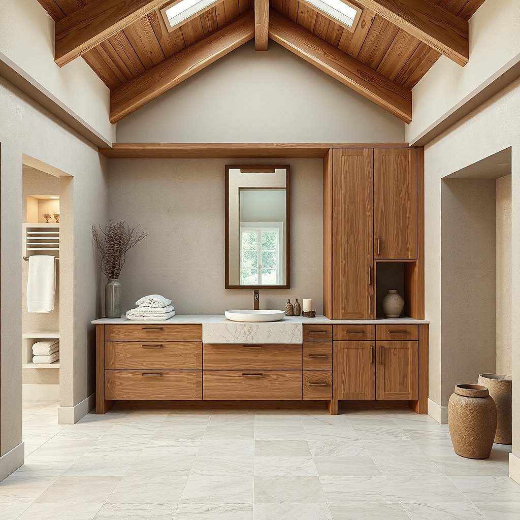 Small vanity in a run with a narrow 12-inch side cabinet for storage
