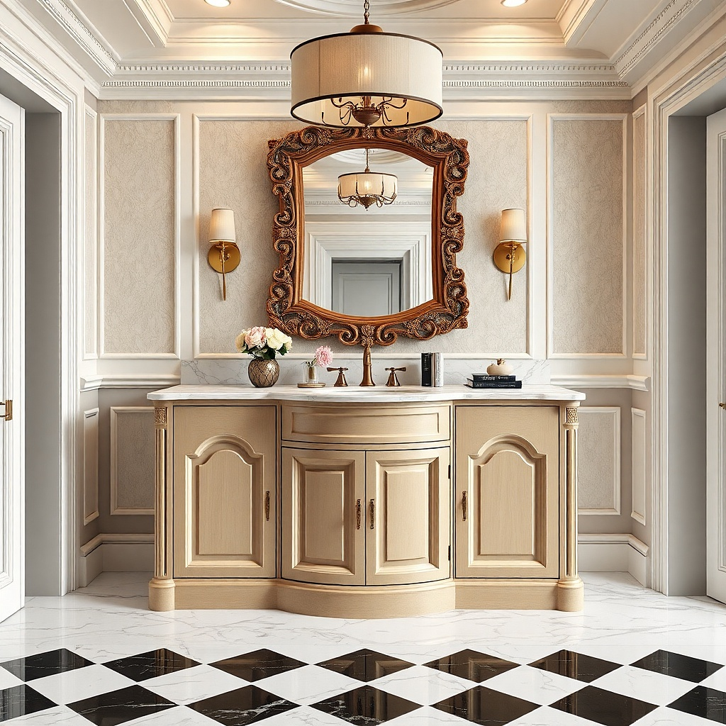 Small slab-front vanity door with a pull-out tray inside