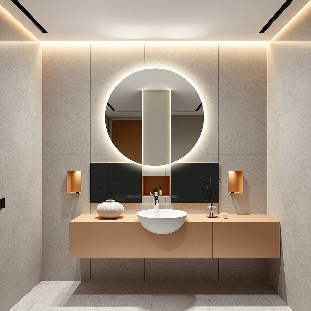 Slim wall-mounted vanity with integrated sink and tiny backsplash line