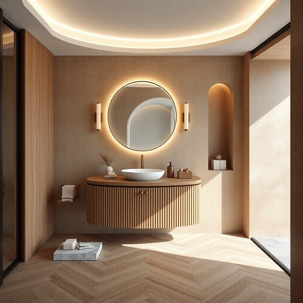 Small single vanity with offset sink and long narrow drawer layout