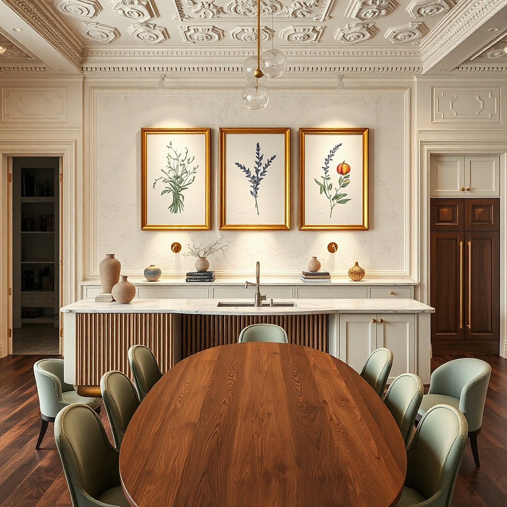 Five brass frames with botanical line art and tiny gold details