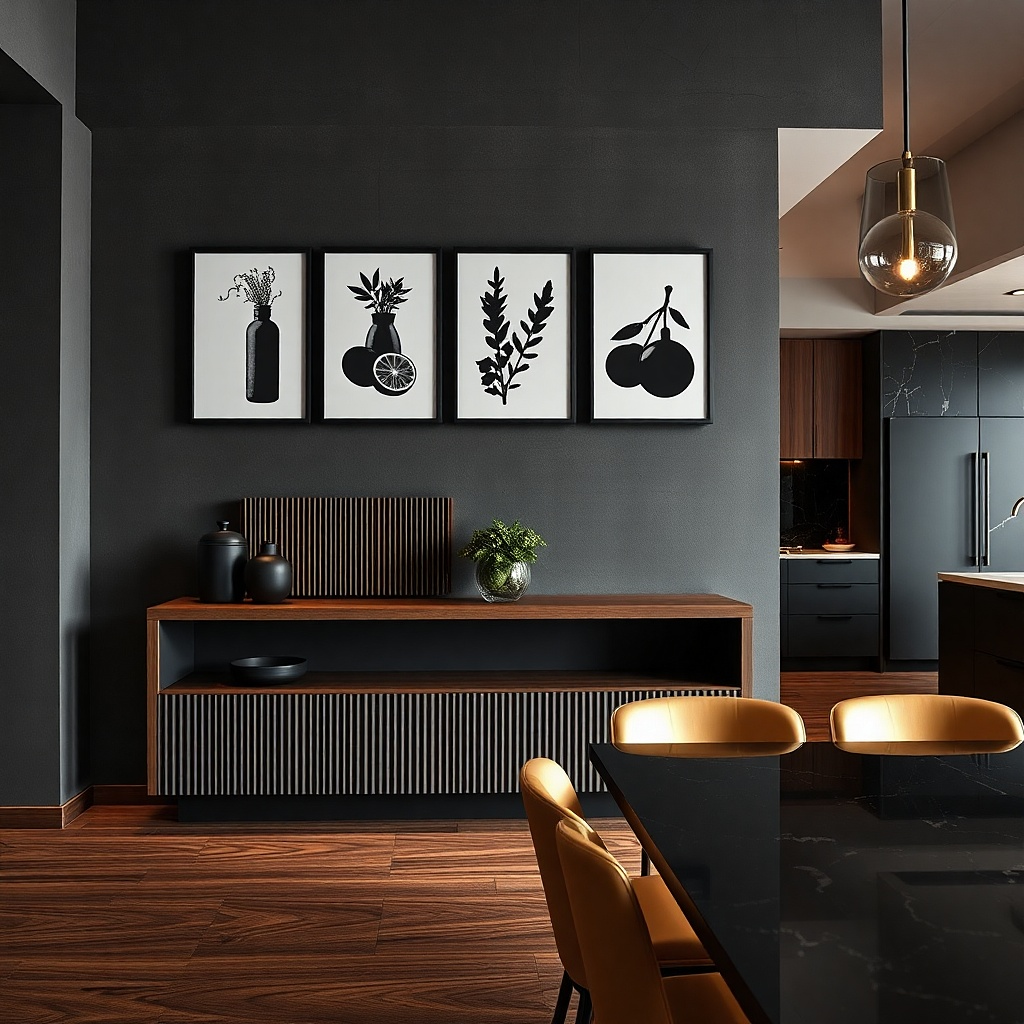 Seven frames with black food silhouettes arranged in staggered rows