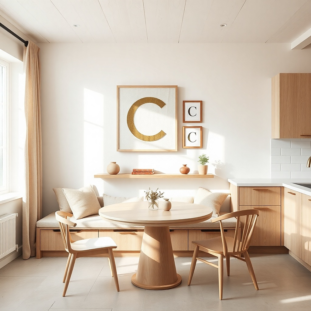 Five frames with a large letter print and smaller kitchen alphabet prints