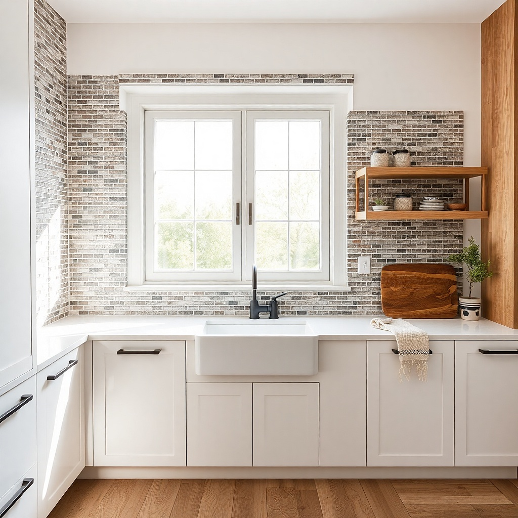Kitchen sink window with tile returns wrapping the corner