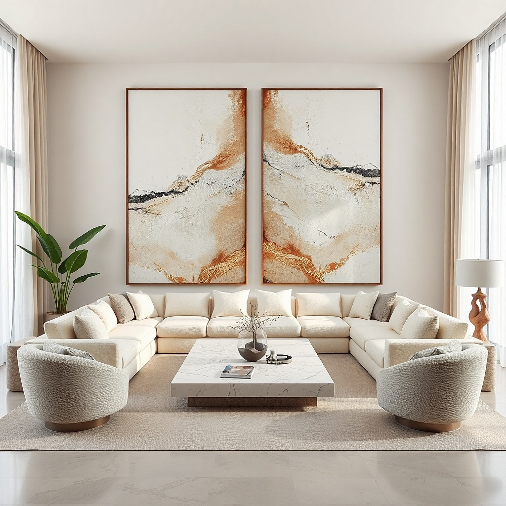 Three aligned abstract panels with matching frame widths