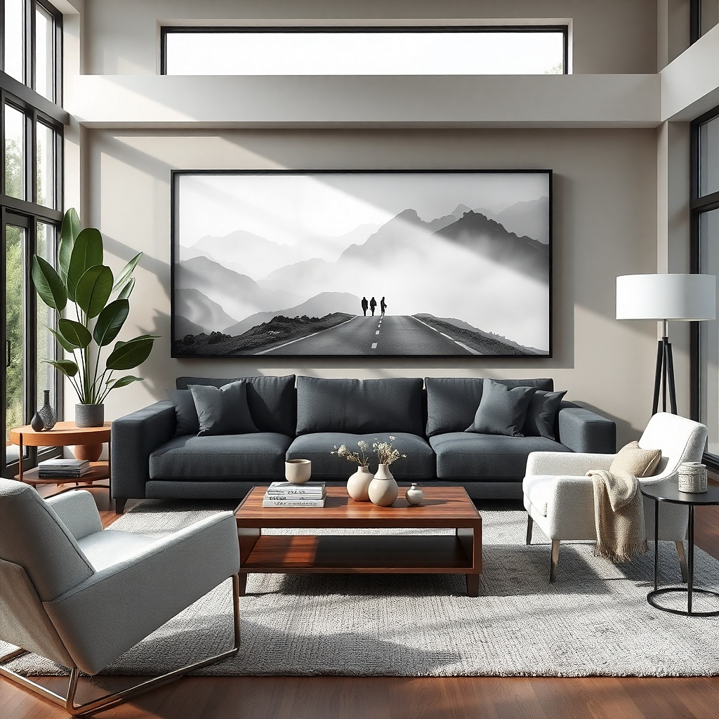 Large black-and-white framed with a wide mat