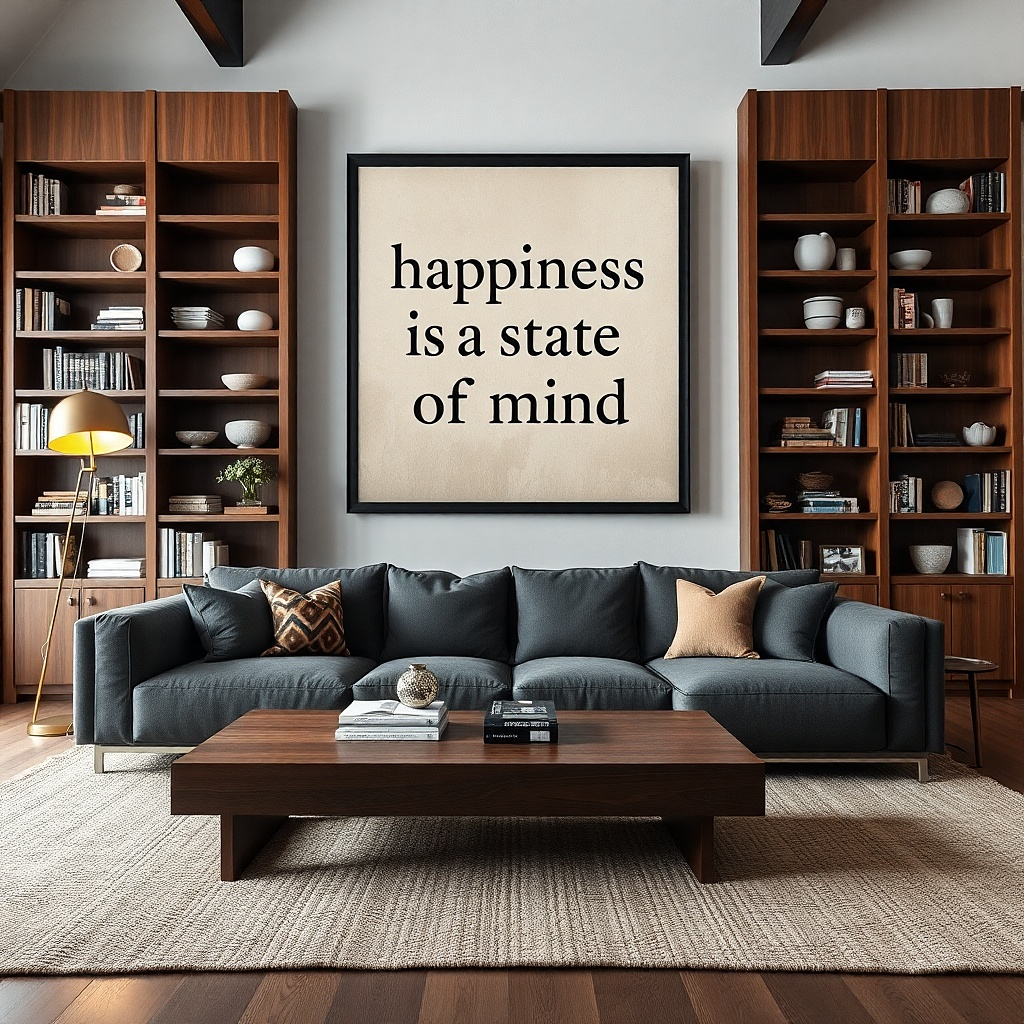 Large framed typography print with one centered line