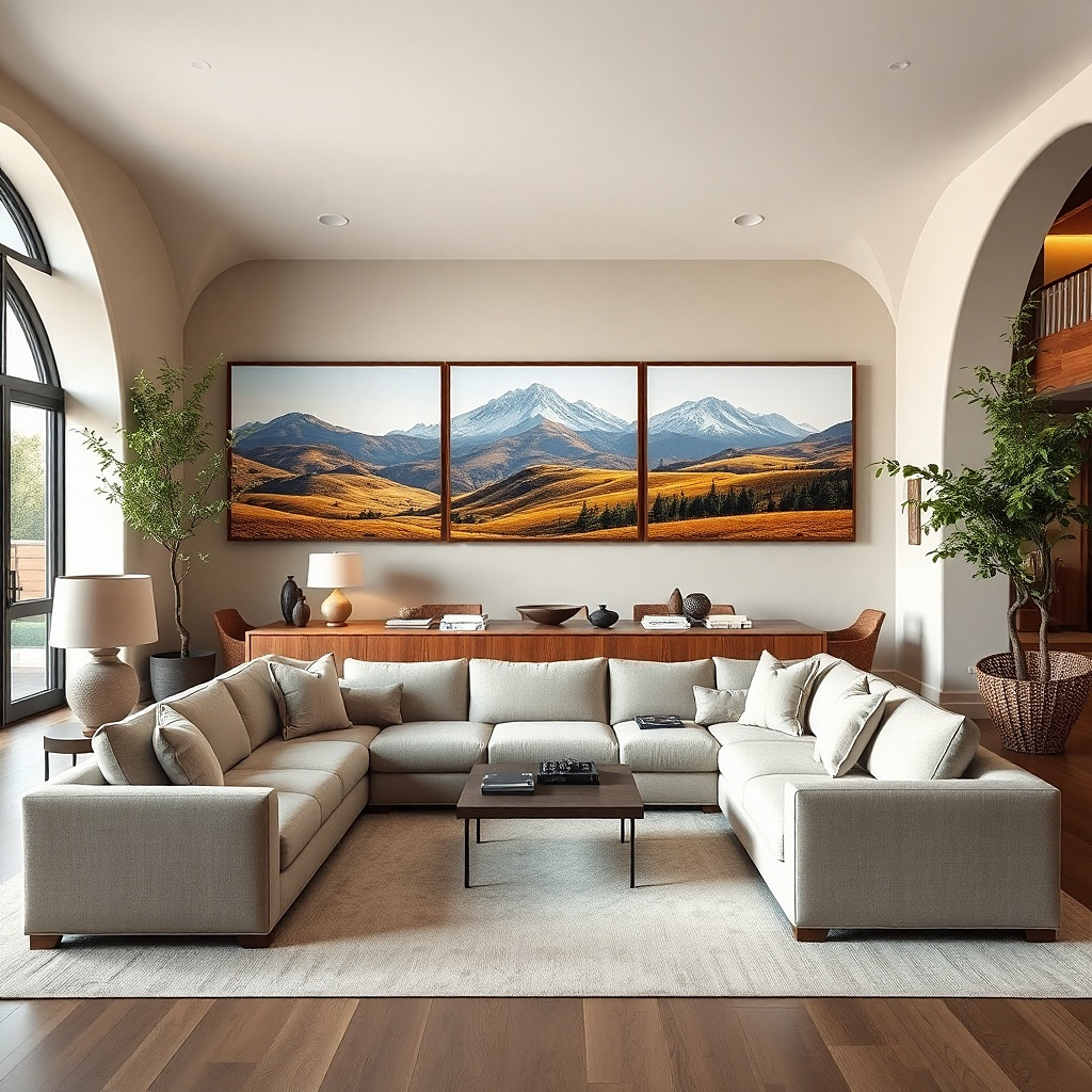 Wide horizontal landscape print in a dark frame