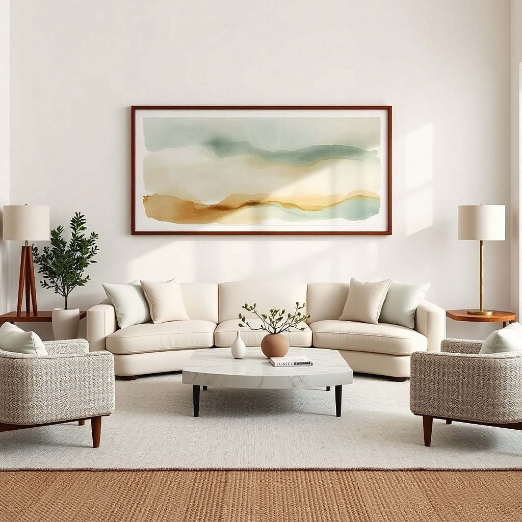 Large framed line art in a white frame on a light wall