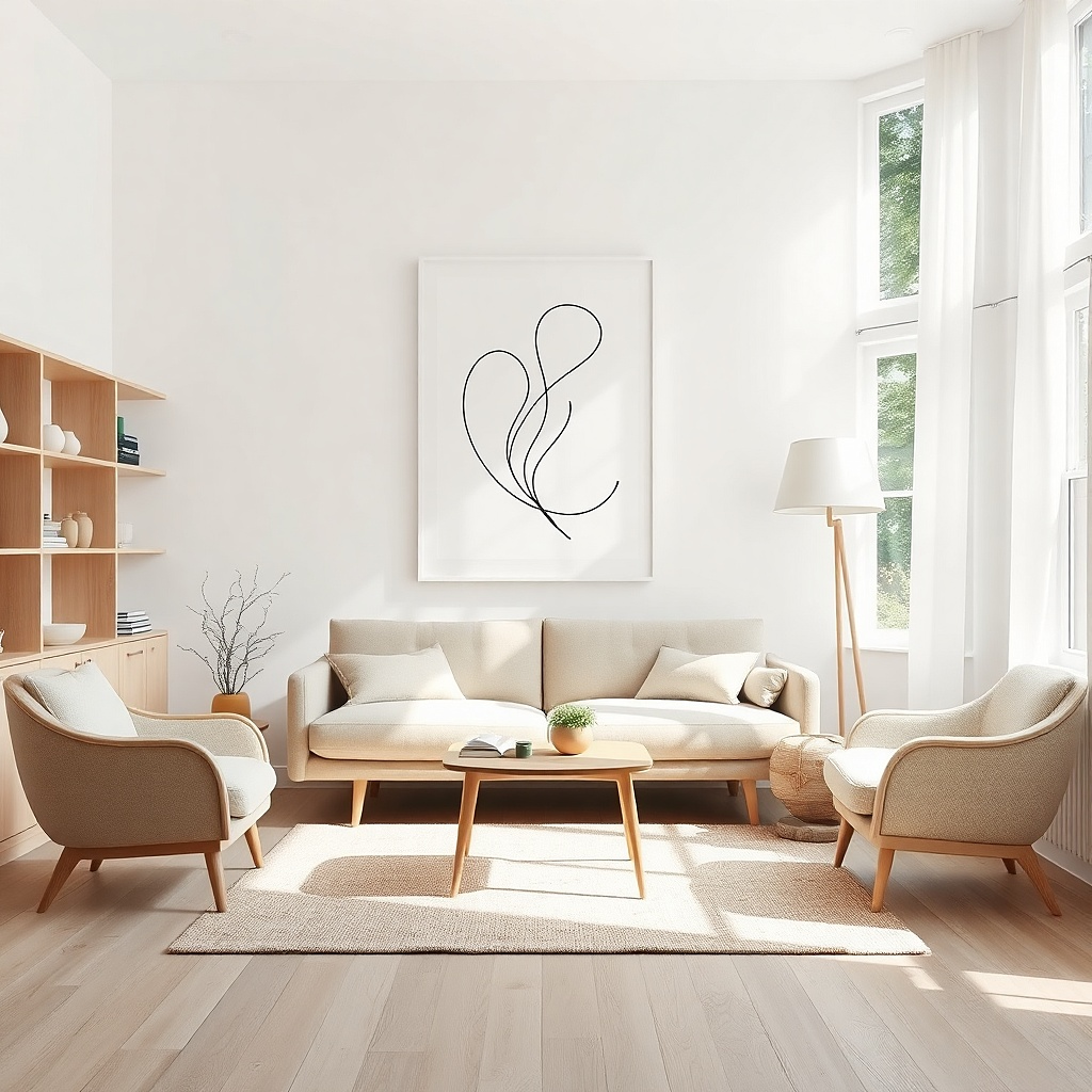 Large watercolor-like abstract framed above a sofa