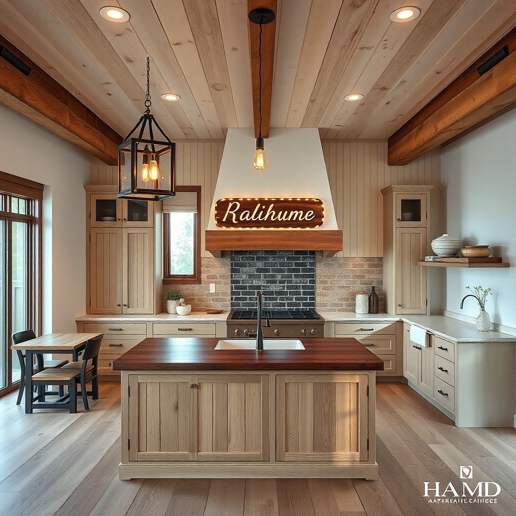 Reclaimed wood plank sign with warm rope lights outlining the edges