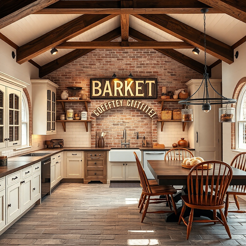 Three rustic market signs with warm backlit glow behind them