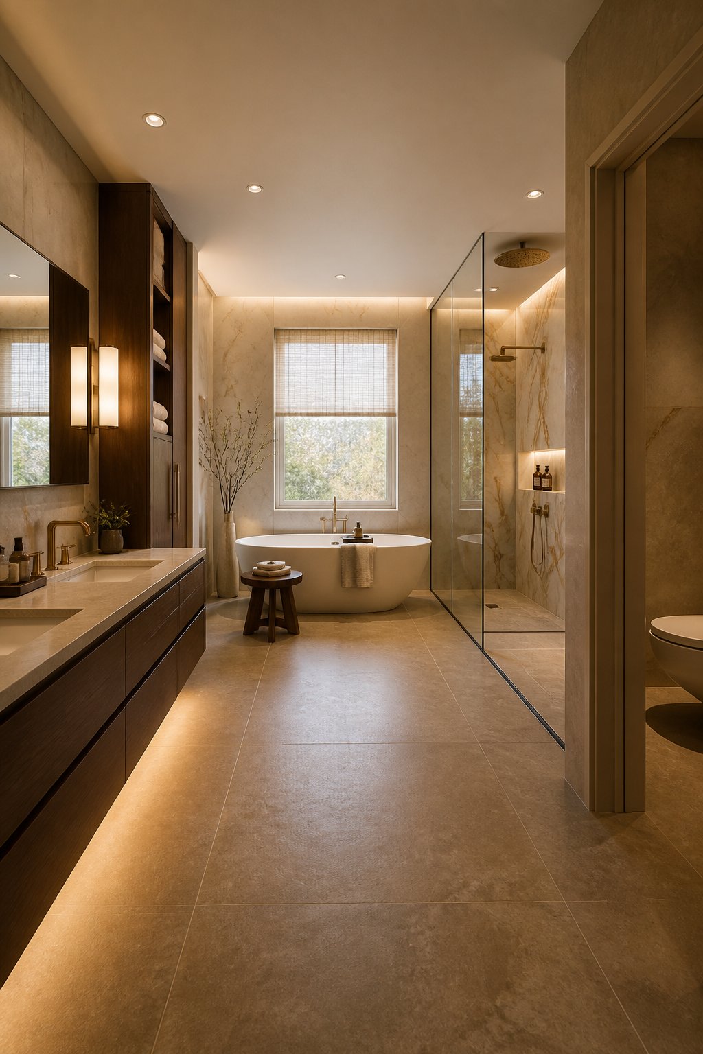 Soft sage green shower tile with matte finish and a light wood vanity