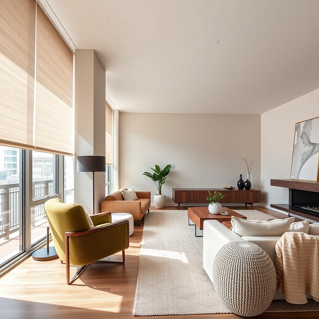 Warm ivory top-down cellular shades in a small street-facing living room