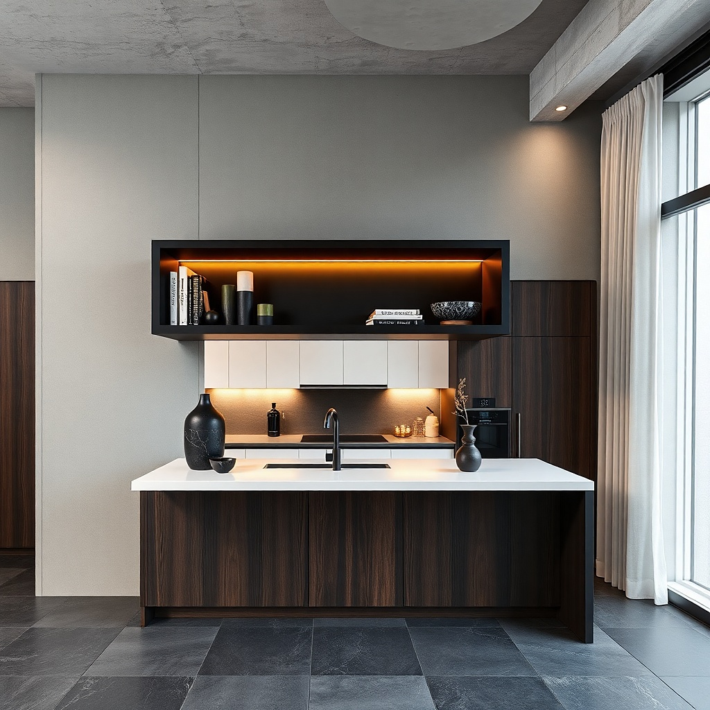 Matte black wall shelf with two cookbook stacks and a small brass-tinted bowl